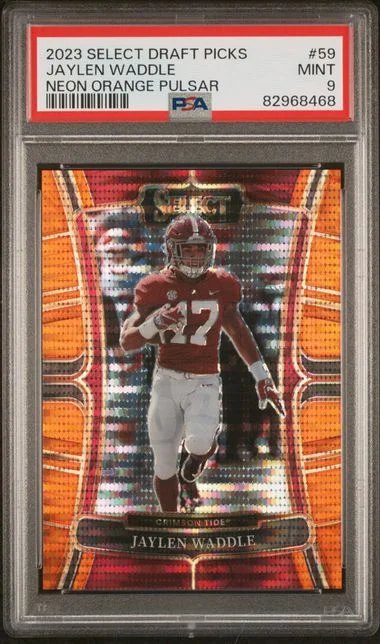 2023 Panini Select Draft Picks Jaylen Waddle Neon Orange Pulsar #59 card image