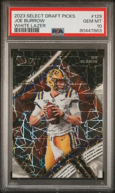 2023 Panini Select Draft Picks Joe Burrow Purple Lazer #129 card image