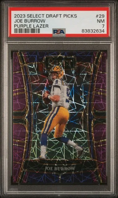 2023 Panini Select Draft Picks Joe Burrow Purple Lazer #29 card image