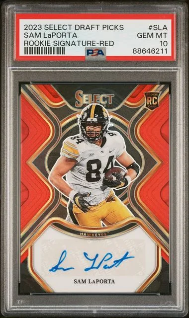 2023 Panini Select Draft Picks Sam Laporta Signature Red #SLA card image