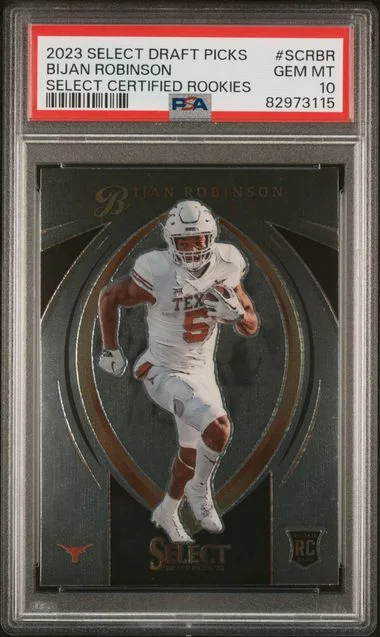 2023 Panini Select Draft Picks Select Certified Rookies Scrbr Bijan Robinson #no-number card image