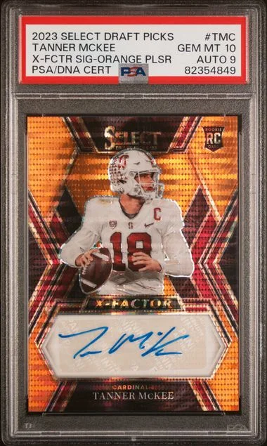 2023 Panini Select Draft Picks Tanner Mckee X-Factor Signature Orange Pulsar #TMC card image