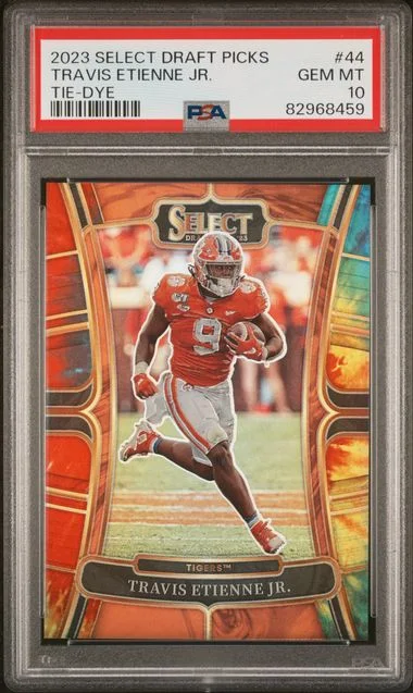 2023 Panini Select Draft Picks Travis Etienne Jr. Tie-Dye #44 card image