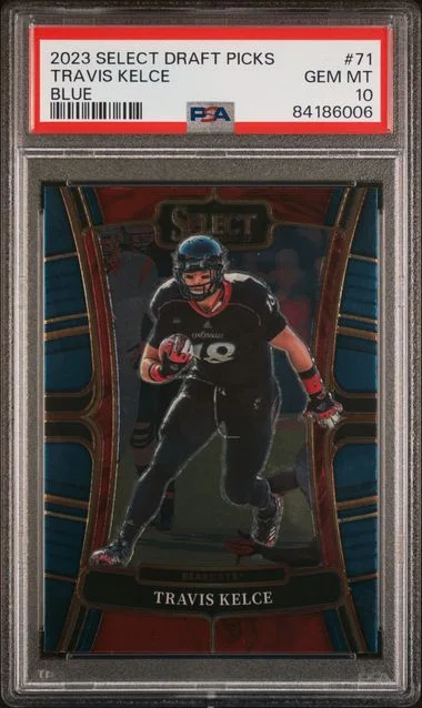 2023 Panini Select Draft Picks Travis Kelce Blue #71 card image