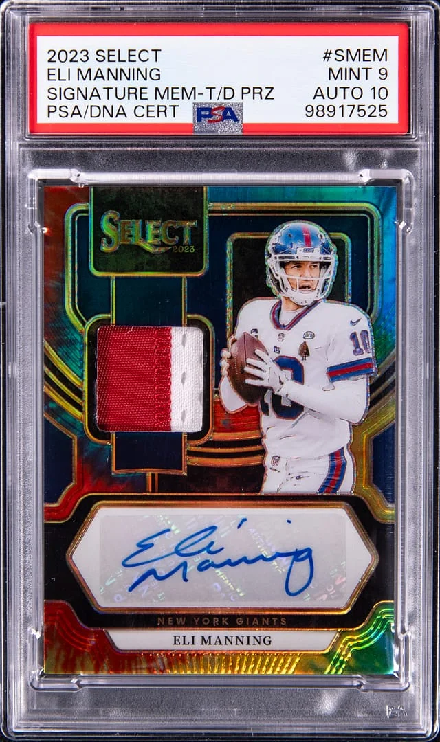 2023 Panini Select Eli Manning Signature Memorabilia Tie-Dye Prizm #SM-EM card image