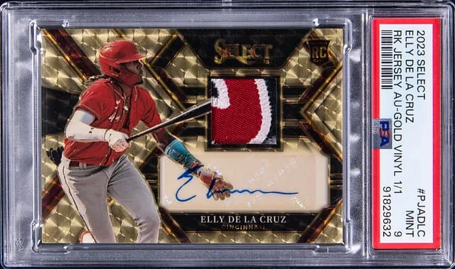 2023 Panini Select Elly De La Cruz Jersey Autograph Gold Vinyl Prizm #PJA-DLC card image
