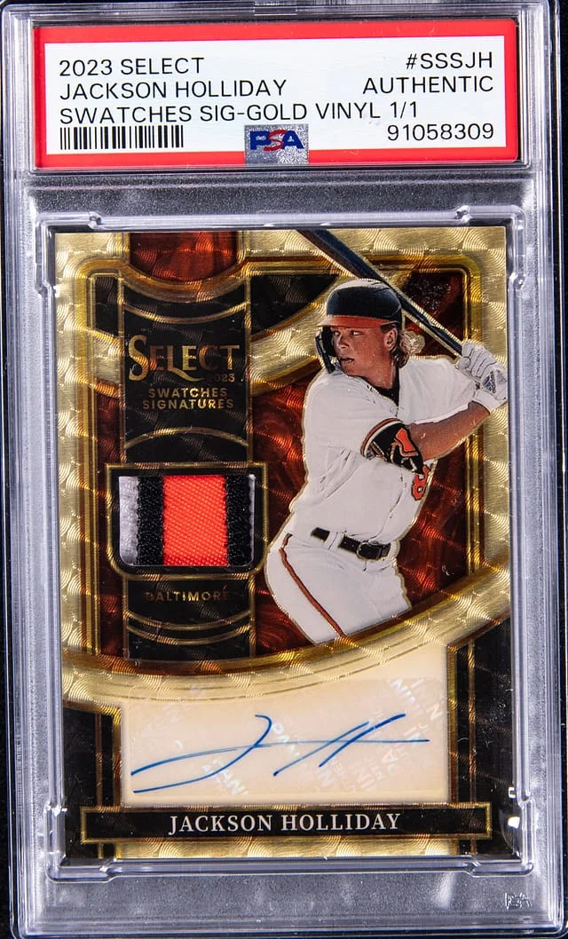 2023 Panini Select Jackson Holliday Swatches Signatures Gold Vinyl #SSS-JH card image
