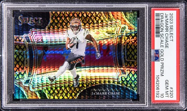 2023 Panini Select Ja'Marr Chase Dragon Scale Gold Prizm #320 card image
