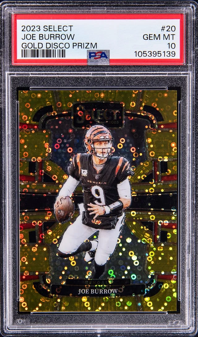 2023 Panini Select Joe Burrow Gold Disco Prizm #20 card image