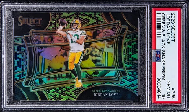 2023 Panini Select Jordan Love Green & Black Snakeskin Prizm #336 card image