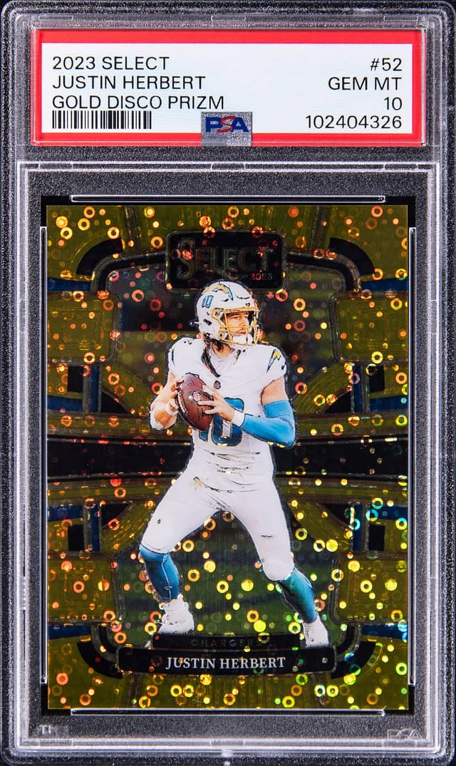2023 Panini Select Justin Herbert Red Disco Prizm #52 card image