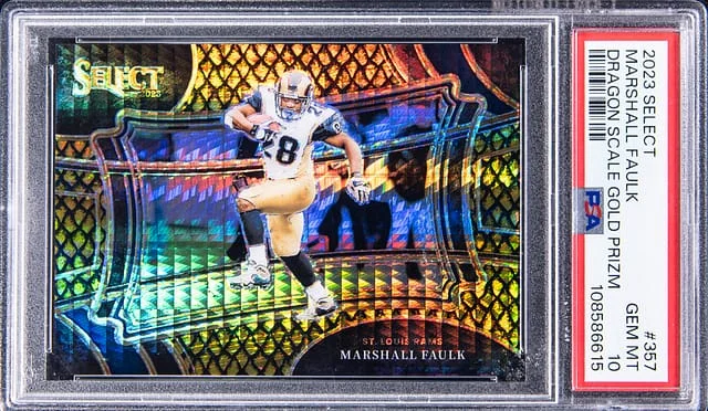 2023 Panini Select Marshall Faulk Dragon Scale Gold Prizm #357 card image