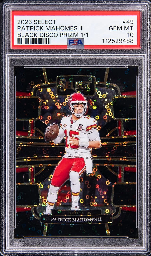 2023 Panini Select Patrick Mahomes II Black Disco Prizm #49 card image