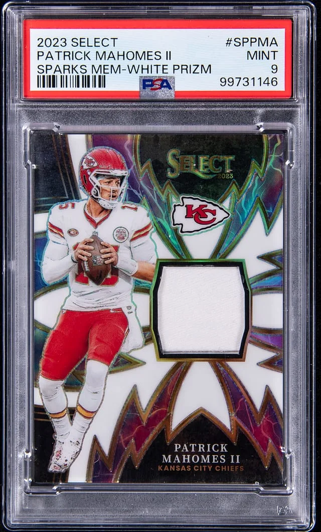 2023 Panini Select Patrick Mahomes II Sparks Memorabilia White Prizm #SP-PMA card image