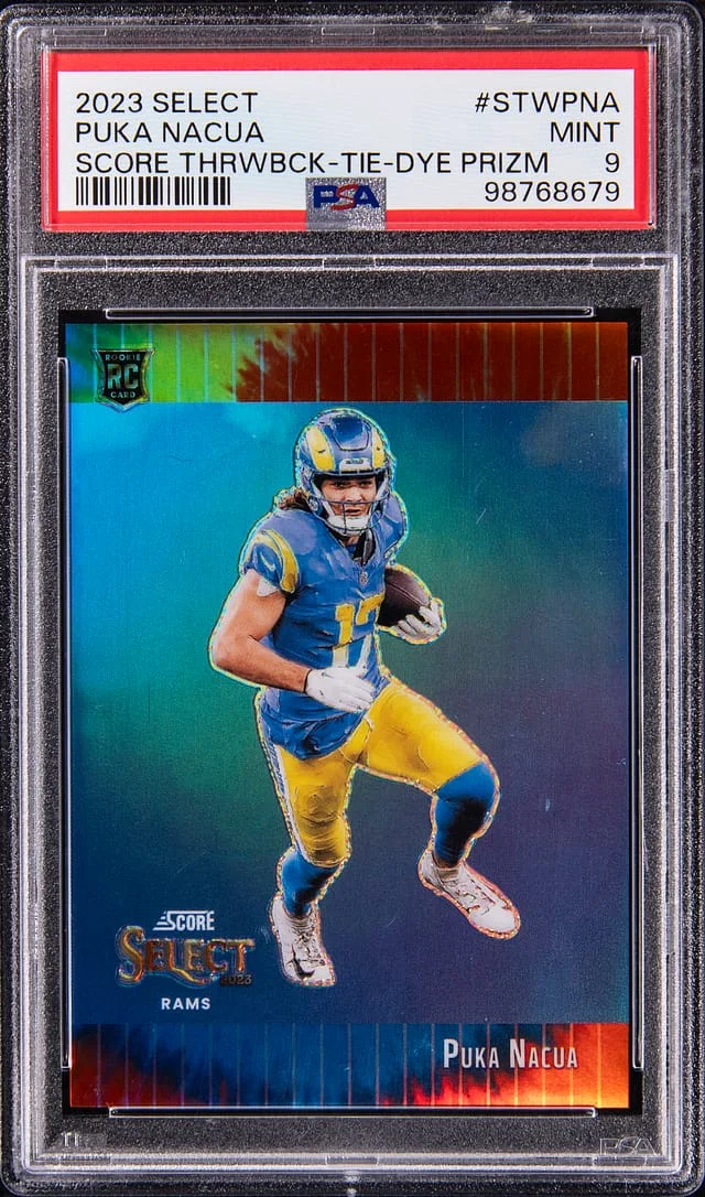 2023 Panini Select Puka Nacua Score Throwback Tie-Dye Prizm #STW-PNA card image