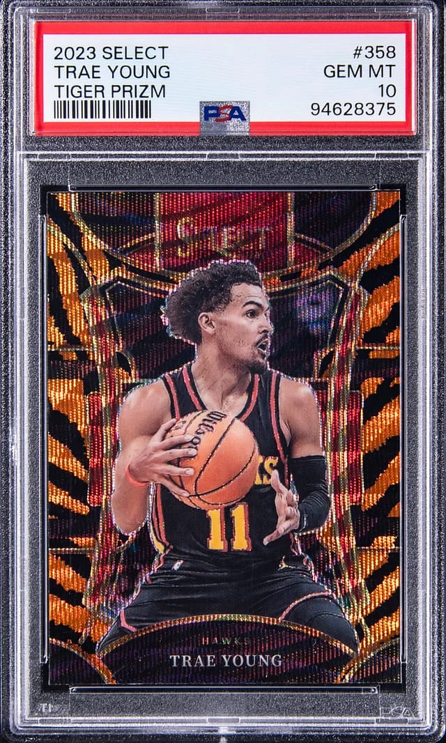 2023 Panini Select Trae Young Tiger Stripe #358 card image