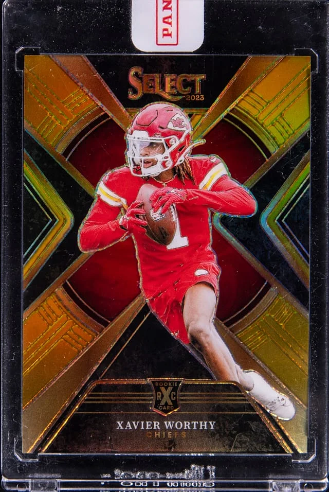2023 Panini Select Xavier Worthy - Panini Encased XRC Gold Prizm #514 card image