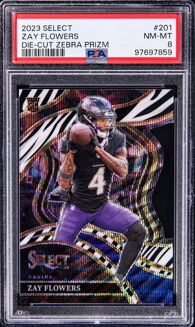 2023 Panini Select Zay Flowers Die-Cut Zebra Prizm #201 card image