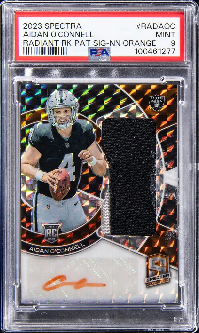 2023 Panini Spectra Aidan O'Connell Radiant Patch Signature NN Orange #RADAOC card image
