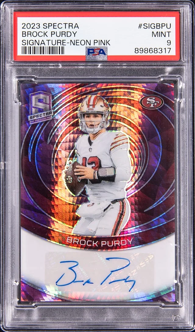 2023 Panini Spectra Brock Purdy Signatures Neon Pink #SIG-BPU card image
