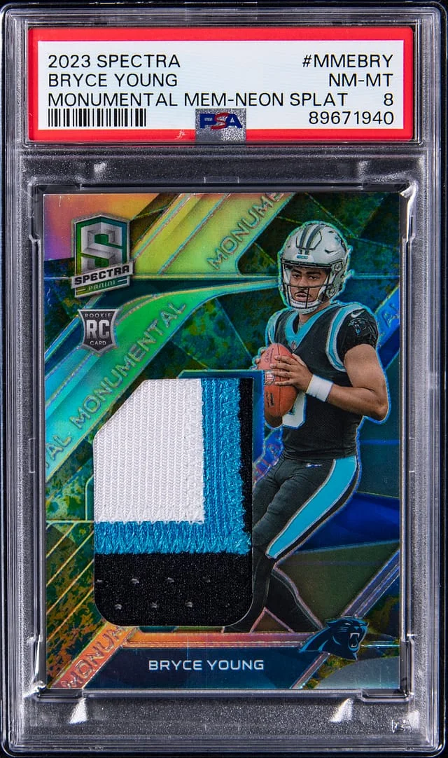 2023 Panini Spectra Bryce Young Monumental Memorabilia Neon Splat #MME-BRY card image
