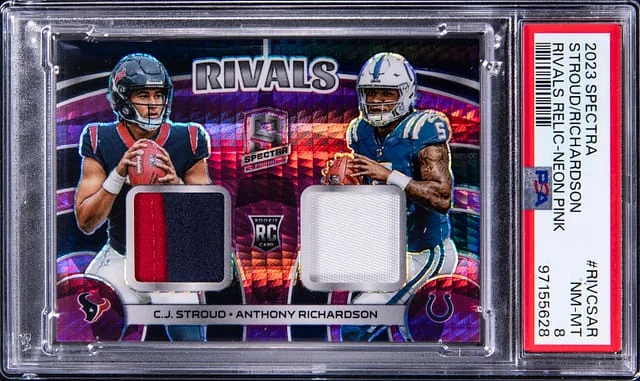 2023 Panini Spectra CJ Stroud/Anthony Richardson Rivals Relic Neon Pink #RIVCSAR card image