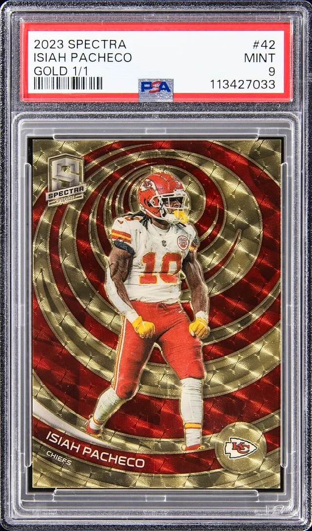 2023 Panini Spectra Isiah Pacheco Gold #42 card image