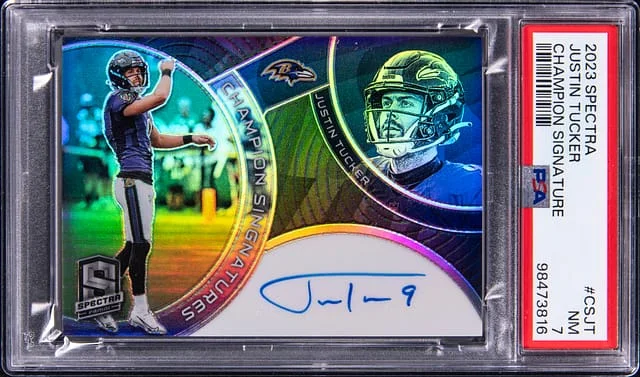 2023 Panini Spectra Justin Tucker Champion Signature #CS-JT card image