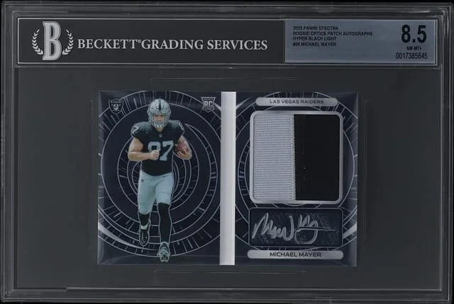 2023 Panini Spectra Michael Mayer Optics Patch Autographs Hyper Black Light #RO-MMA card image