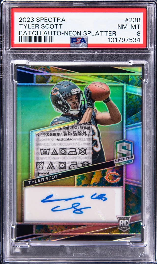 2023 Panini Spectra Tyler Scott Patch Autograph (RPA) Neon Splatter #238 card image
