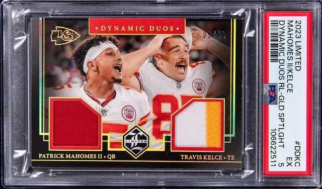 2023 Panini Travis Kelce/Patrick Mahomes II Limited Dynamic Duos Relic Gold Spotlight #DD-KC card image