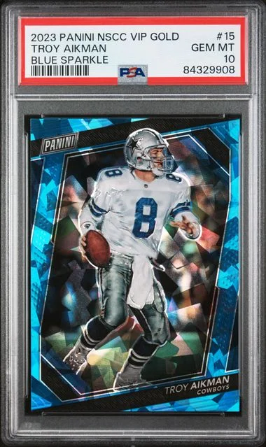 2023 Panini Troy Aikman National VIP Gold Blue Sparkle #15 card image