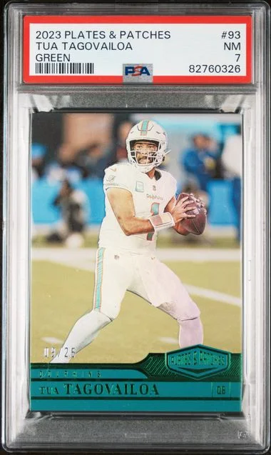 2023 Panini Tua Tagovailoa Plates & Patches Green #93 card image