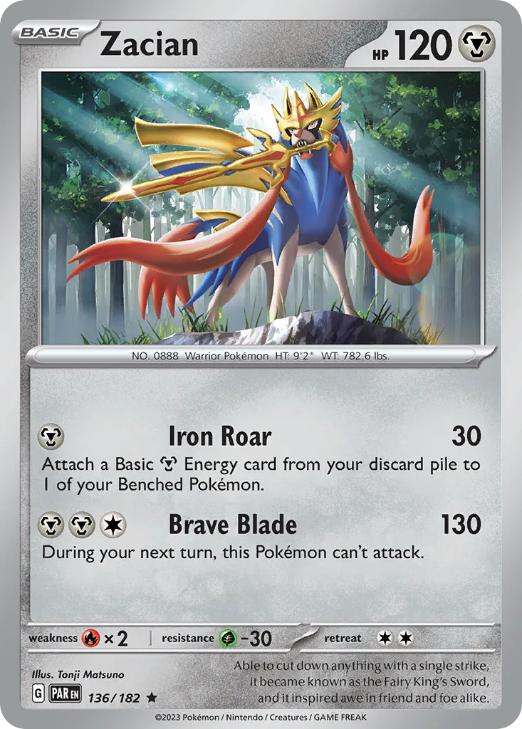 2023 Paradox Rift Zacian #136/182 Rare card image