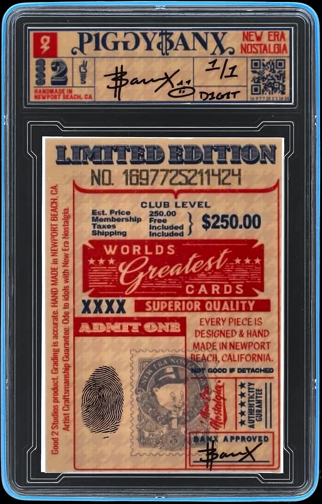 2023 PiggyBanx 1st Edition Excelsior Triple Logoman Blue Spider-Man/Iron Man/Black Panther - PiggyBanx Encapsulated - In Original Box - PiggyBanx COA #Good2 card image