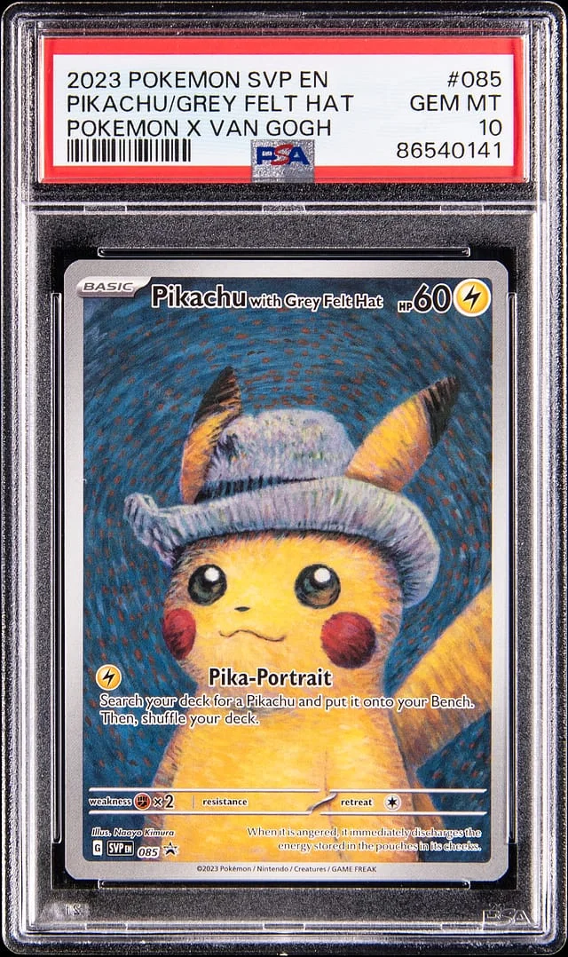2023 Pokemon Scarlet & Violet Promo Pokemon x Van Gogh Pikachu Grey Felt Hat #085 card image