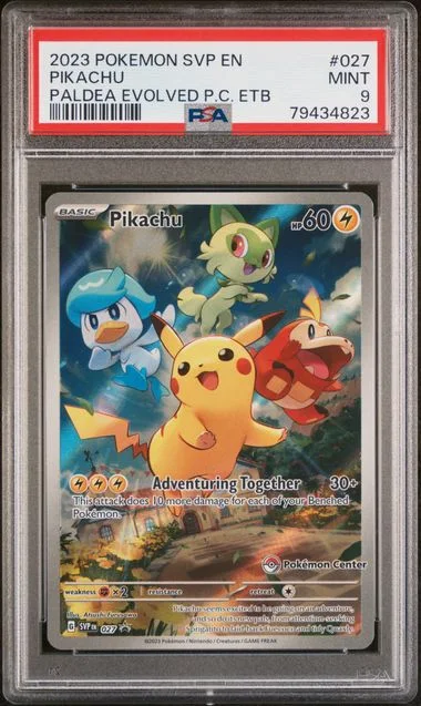 2023 Pokemon SVP EN-SV Black Star Promo Paldea Evolved Pokemon Center Elite Trainer Box Pikachu #027 card image