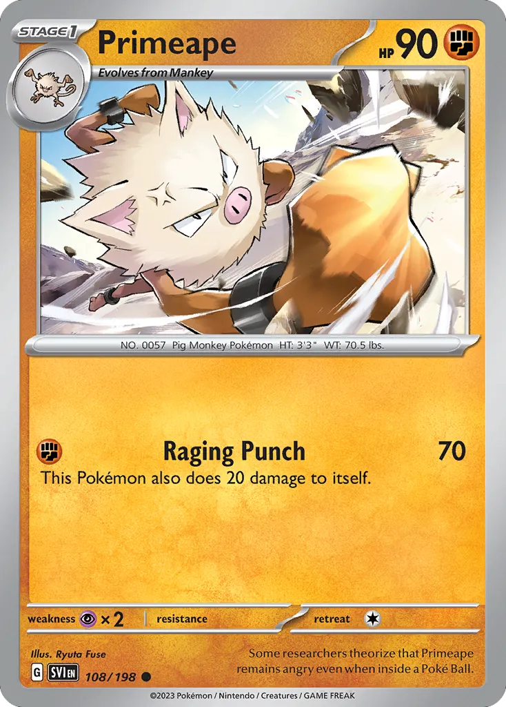 2023 Scarlet & Violet Primeape #108/198 Common card image
