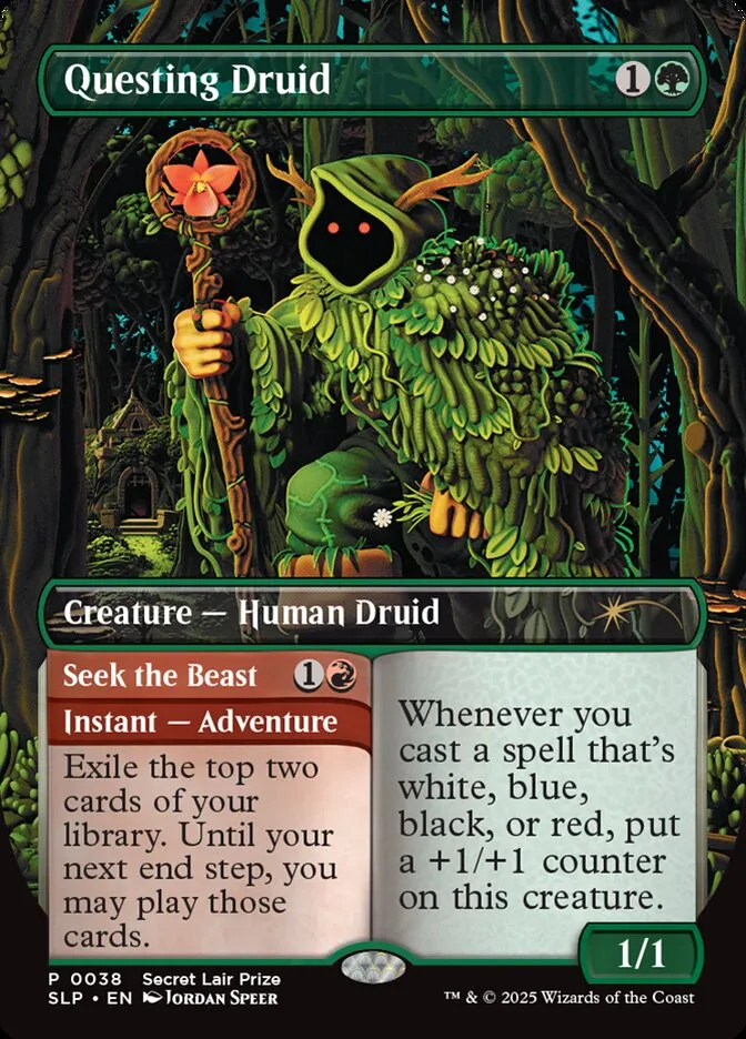 2023 Secret Lair Showdown Questing Druid // Seek the Beast rare #38 unlisted card image