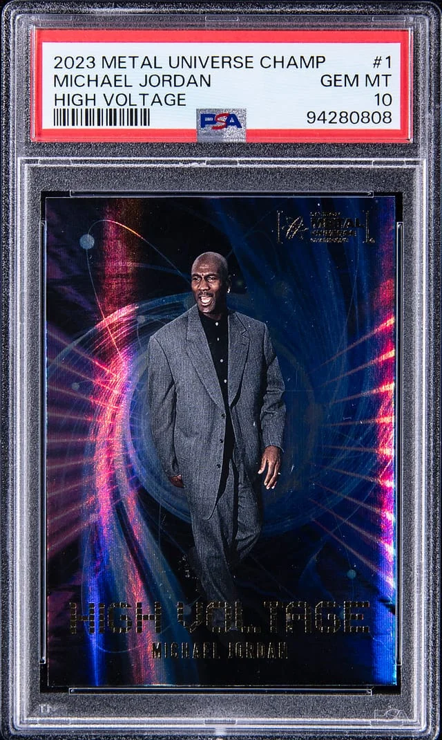 2023 SkyBox Metal Universe Michael Jordan Champ High Voltage #1 card image
