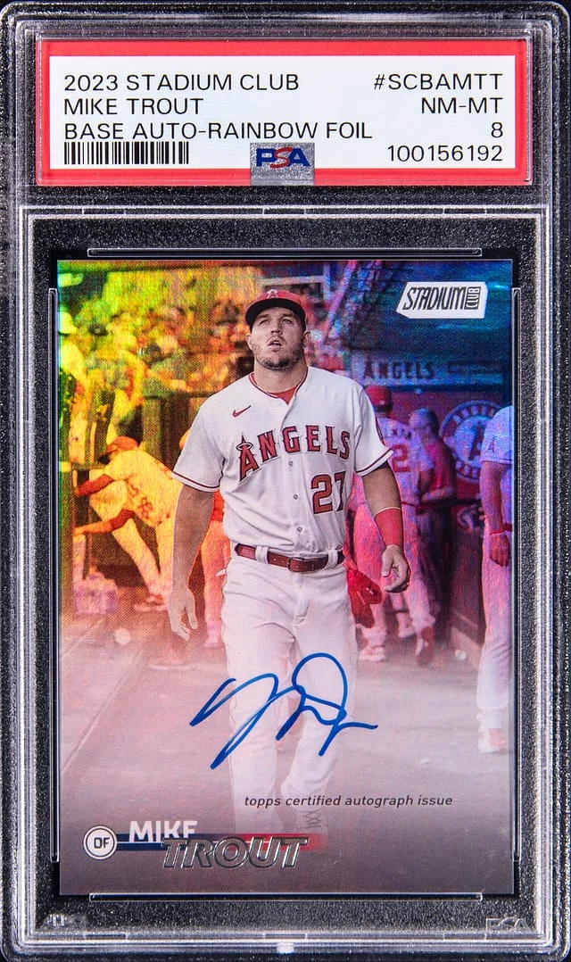 2023 Stadium Club Mike Trout Base Autograph-Rainbow Foil #SCBAMTT card image