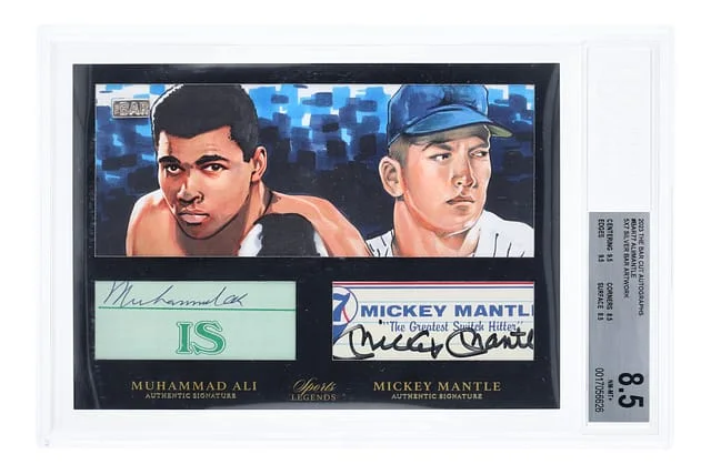 2023 The Bar Cut Autographs 5x7 Silver Bar Artwork Muhammad Ali/Mickey Mantle #BAR77 card image