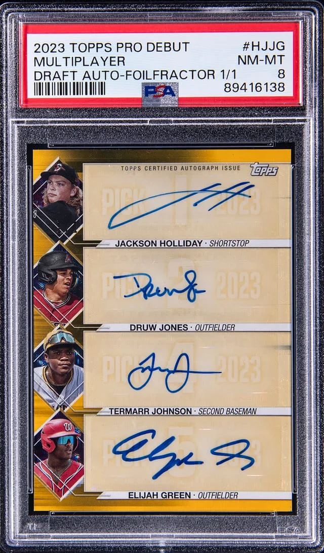 2023 Topp Pro Debut Draft Autographs FoilFractor Jackson Holliday/Druw Jones/Termarr Johnson/Elijah Green Multi-Signed #PDR-HJJG card image
