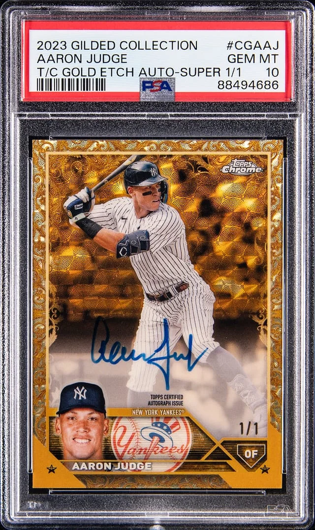 2023 Topps Aaron Judge Gilded Collection Chrome Gold Etch Autographs SuperFractor #CGA-AJ card image