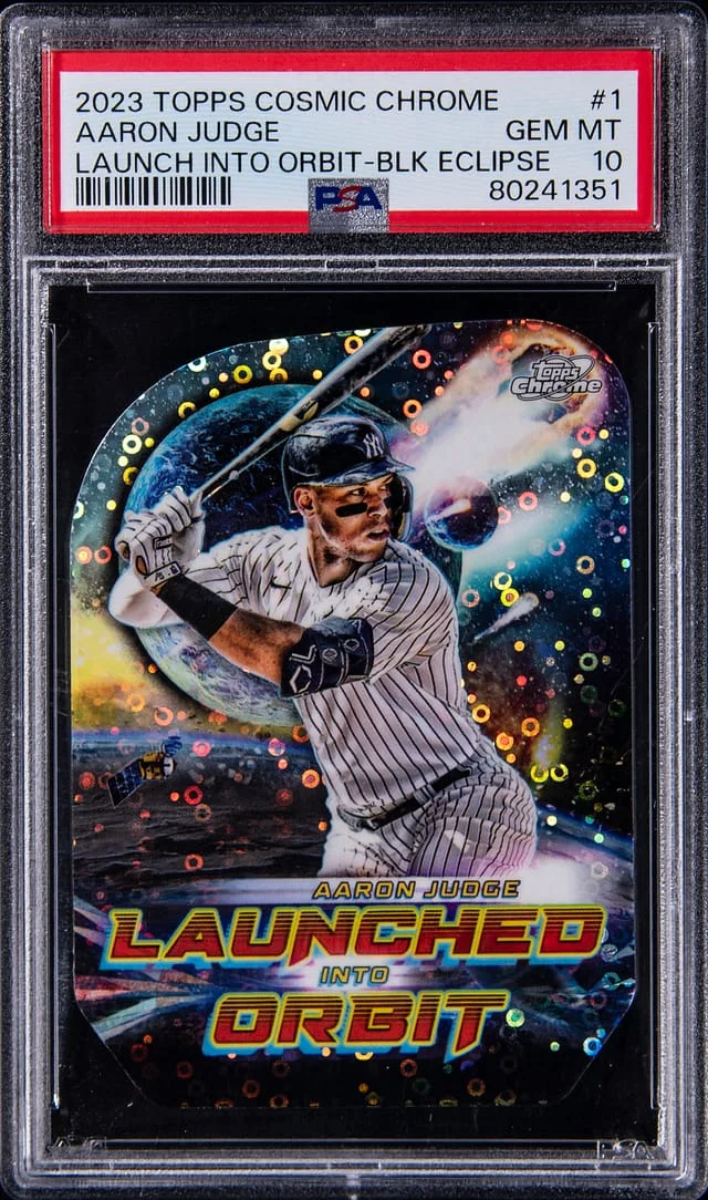 2023 Topps Aaron Judge Cosmic Chrome Launched Into Orbit Black Eclipse #LIO-1 card image