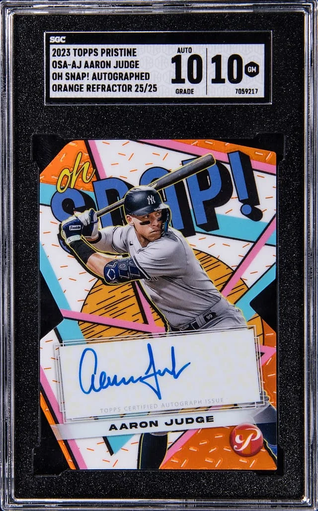 2023 Topps Aaron Judge Pristine Oh Snap! Autographed Orange Relic #OSA-AJ card image
