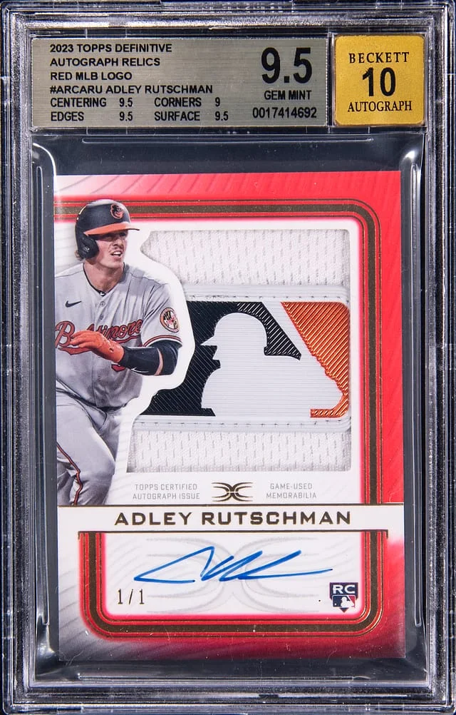 2023 Topps Adley Rutschman Definitive Collection Autograph Relics Red MLB Logo #ARC-ARU card image