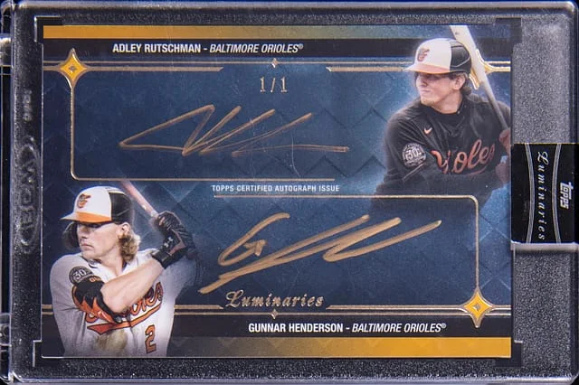 2023 Topps Adley Rutschman/Gunnar Henderson Luminaries Spark of Light Dual Autographs Gold #SLDA-RH card image