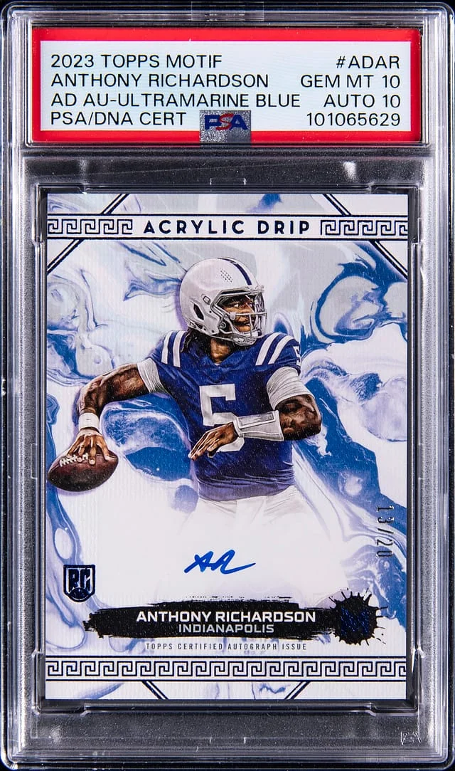 2023 Topps Anthony Richardson Motif Acrylic Drip Autograph Ultramarine Blue #AD-AR card image