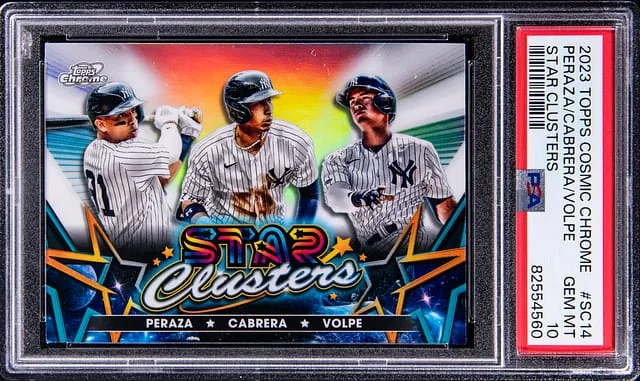 2023 Topps Anthony Volpe/Oswald Peraza/Oswaldo Cabrera Cosmic Chrome Star Clusters #SC14 card image
